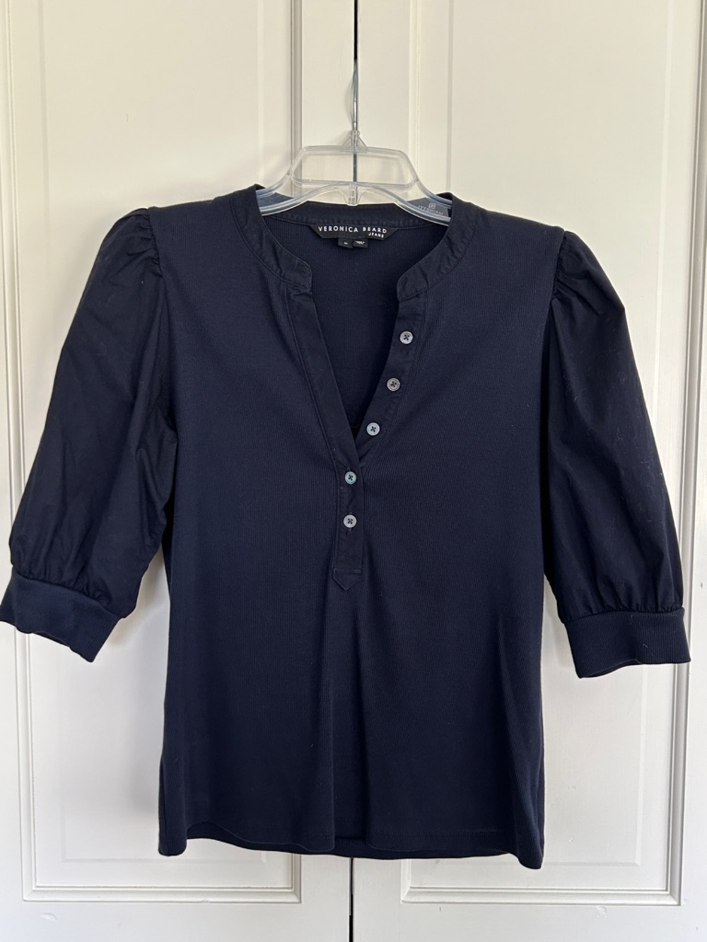 Veronica Beard Dark Navy Ribbed Crew Neck Top